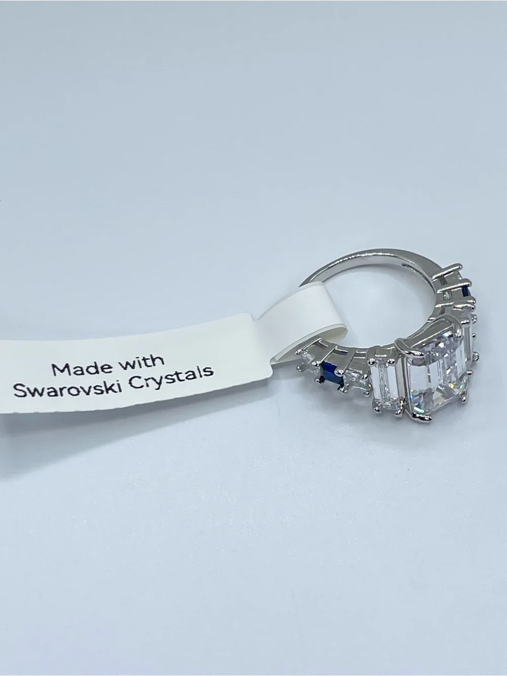 Swarovski Crystal Elements White Emerald Cut Statement Ring Size 7
